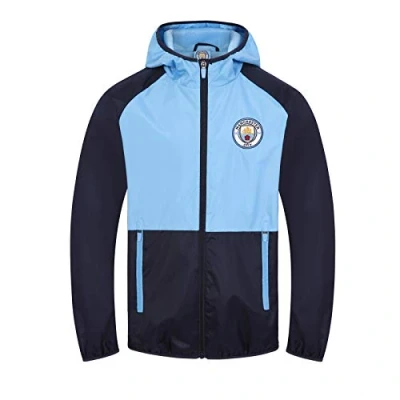 Image of MANCHESTER CITY FC Official Boys Shower Jacket Windbreaker Navy Sky 12 13 Yrs