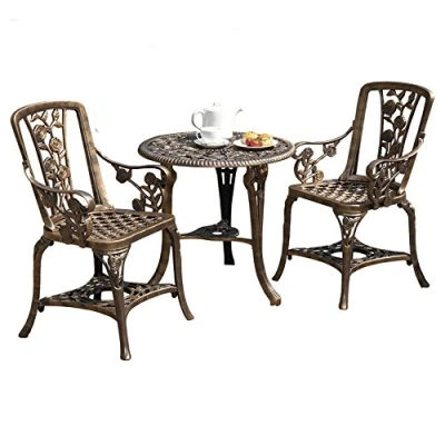 Image of Garden Life Antique Effect Rose Design 2 Seater Bistro Patio Set Table UV Stabilised PVC (Bronze)