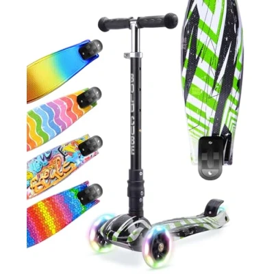 Image of BOLDCUBE Big Fold 3 Wheel Scooter for Kids Ages 5 10 Years LED Wheels Height Adjustable 65 to 89 cm Rear Reflectors