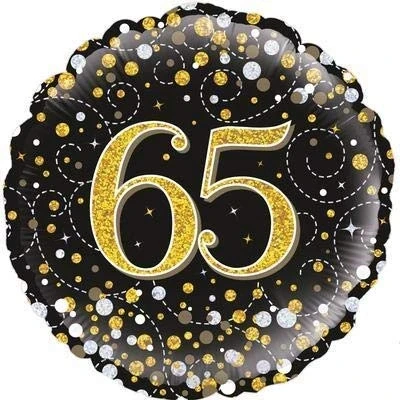 Image of OaktreeUK 227291 Oaktree 18&quot; 65th Sparkling Fizz Birthday Black &amp; Gold Holographic