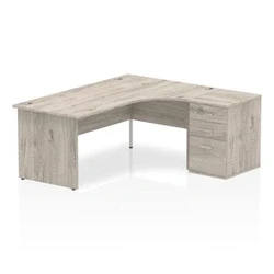 Image of Impulse 1800mm Right Crescent Desk Grey Oak Panel Leg + High Ped