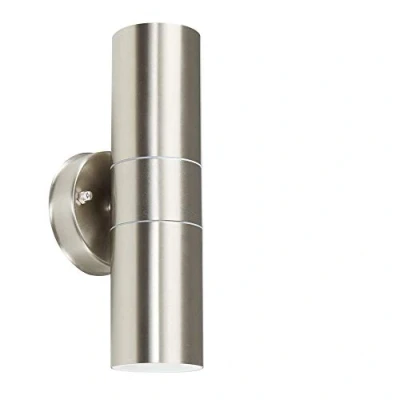 Image of MiniSun Modern Stainless Steel Silver External Up/Down IP44 Rated Outdoor Security Wall Light Complete with 5w LED Bulbs [3000K Warm White]