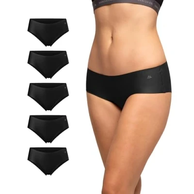 Image of DANISH ENDURANCE 5 pack Women&#039;s Invisible Hipster Panties, Sport Knickers, No Show Underwear Black L