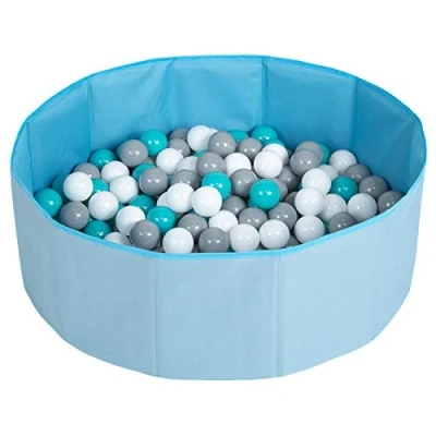 Image of Selonis Children Colourfull Foldable Ballpit with 200 Balls, Blue:White/Grey/Turquoise