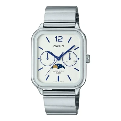 Image of Casio Analog White Dial Men&#039;s Watch MTP M305D 7AVDF Stainless Steel, Silver Strap, White, Classic