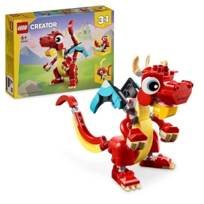 Image of LEGO Creator 3in1 Red Dragon Toy to Fish Figure Phoenix Bird Model, Animal Figures Set, Gifts for 6 Plus Year Old Boys, Girls and Kids 31145