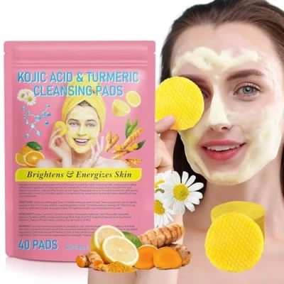 Image of Kojic Acid Cleansing Pads,Kojic and Turmeric Pads for face,Turmeric Lemon Chamomile with Natural Ingredients,All Skin Types(40 Pads)