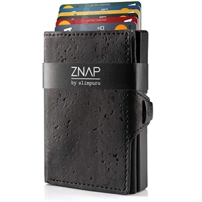 Image of ZNAP Credit Card Holder with Money Clip Aluminium and Coin Pocket RFID Protection 8 or 12 Version Slim Wallet by SLIMPURO Black Karten