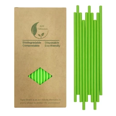 Image of Solid Green Paper Straws Disposable Drinking for DIY Crafts Cake Pop Sticks Christmas Party Supplies 7.75 inches, Box of 100
