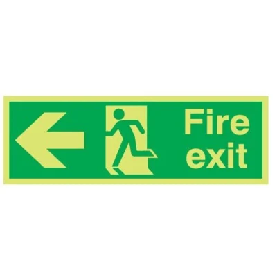 Image of Sitesafe Fire Exit Arrow Left Photoluminescent Rigid PVC Sign 450 x 150mm