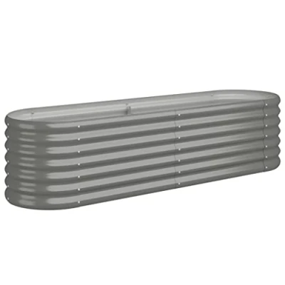 Image of vidaXL Powder coated Steel Oval Garden Raised Bed 152x40x36 cm Grey, Durable Large Planter for Patio/Balcony/Garden