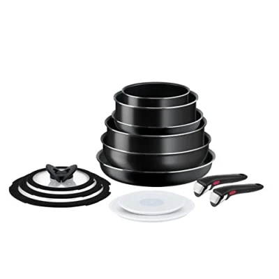 Image of Tefal Ingenio Easy ON 13 piece Non Stick Pan Set, 22&amp;28 cm Frying Pans, 16&amp;20 Saucepans, 24 Sautepan, 26 Wok Pan, 16&amp;20&amp;24 Glass Lids, Hermetic 2 Removable Handles, L1599243