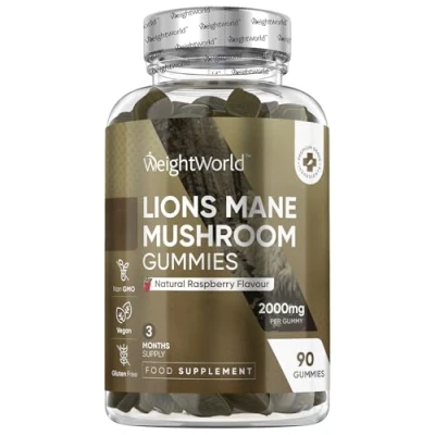 Image of Lion&#039;s Mane Supplement High Strength 90 Gummies for Adults 3 Months Supply 2000mg per Gummy Vegan, Gluten Free &amp; Non GMO Delicious Natural Raspberry Flavour