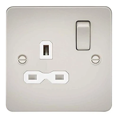 Image of KnightsBridge Flat plate 13A 1G DP switched socket pearl with white insert