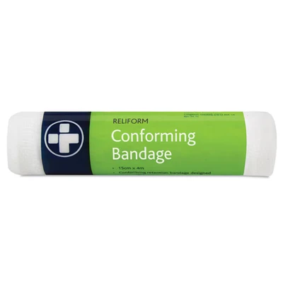 Image of Reliance Medical Reliform Conforming Bandage Ideal for Securing Dressings and Wound Care, Soft, Lightweight, Comfortable, Highly Stretchy, 15 cm x 4 m, Pack of 10