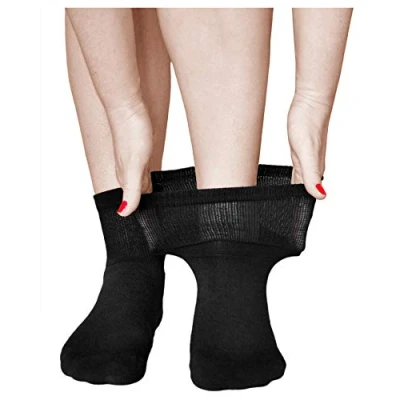 Image of vitsocks Women&#039;s Cushioned Comfort Ankle Soft Top Socks (3 PAIRS) Cosy for Sensitive Feet, black, 6 8