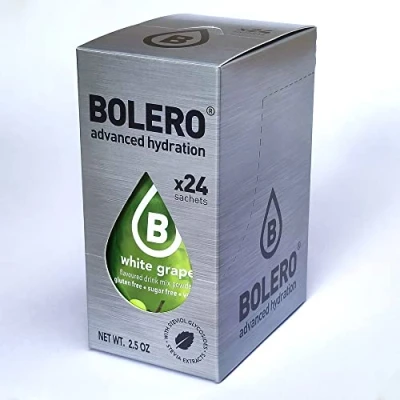 Image of Bolero Drink 24 Sachets 3g Sticks Fruit Prepared Powder Soluble For Fresh in Water Product, 72g Stevia Sweetened (White Grape)