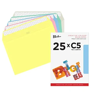 Image of Blake Creative Colour C5 162 x 229 mm 120 gsm Peel and Seal Wallet Envelopes (45456) Assorted Pastel Colours Pack of 25