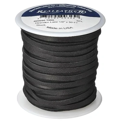 Image of Realeather Crafts Deerskin Lace, 0.125 Inch Wide 50 feet Spool, Black