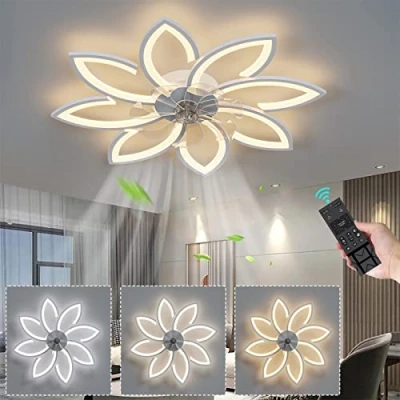 Image of ycwdcz 78CM Ceiling Fan with Light and Timer Bedroom LED Dimmable Flower Remote Control 6 Speed DC Motor Winter Summer Reversible Silent Fans Lamps White90CM