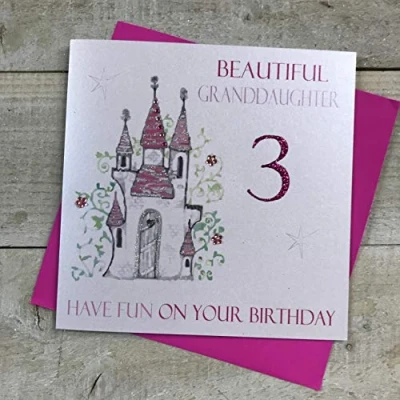 Image of WHITE COTTON CARDS Handmade Beautiful Granddaughter 3 Have Fun Princess Castle 3rd Birthday Card, White, Nd3 gd