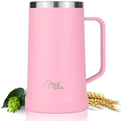 Image of Milu Beer Mug Stainless Steel Insulated Glass with Removable lid Thermo to go Keeps Cold Gift for Men (700ml, Pink)