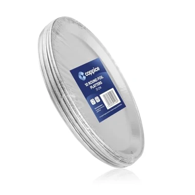 Image of Coppice Silver Round Aluminium Foil Platters for Parties, Buffets &amp; Entertaining 31cm Food Safe (10)