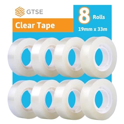 Image of GTSE Cellotape 8 Rolls, 19mm x 33m, Clear Transparent Mini Sticky Tape, Sellotape Ideal for Stationery Gift Wrap Christmas Birthday Home or Office