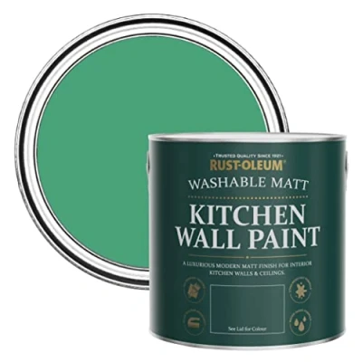 Image of Rust Oleum Green Washable Kitchen Wall Paint in Matt Finish Emerald 2.5L