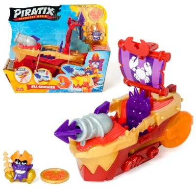 Image of Piratix, ADVENTURE WORLD Sea Crusher pirate Ship in the shape of a crab, includes 1 ship, treasure, accessory, cannon and projectile