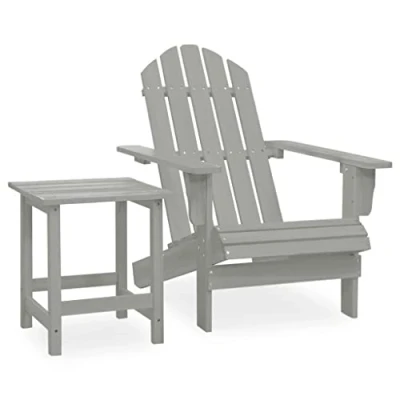 Image of vidaXL Solid Fir Wood Garden Adirondack Chair with Table Outdoor Furniture Set Wooden Patio Terrance Backyard Armchair Seating and Grey