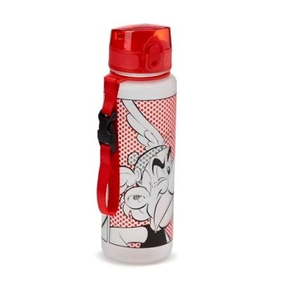 Image of Puckator Asterix &amp; Obelix Pop Top 600ml Shatterproof Bottle Reusable Insulated Active Water Flask For Girls And Boys With A Carry Handle Straw Bpa Free School Nursery