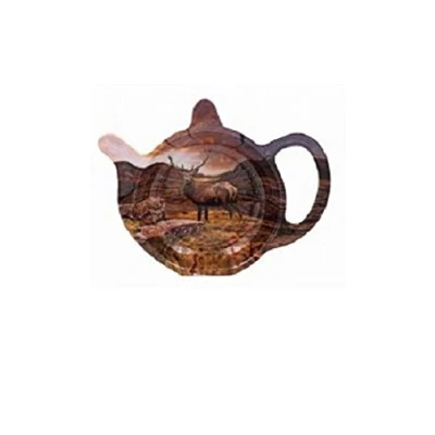 Image of Highland Stag Standing by Boulder Melamine Tea Bag Tidy