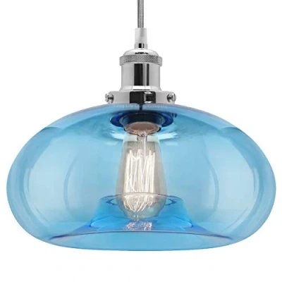 Image of Modern Glass Dome Pendant Light Shade Blue Transparent Chrome Vintage Industrial Ceiling Lamp Holder M0 237