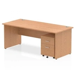 Image of Impulse 1800x800mm Desk Oak Panel Leg with 2 Drawer Mobile Pedestal