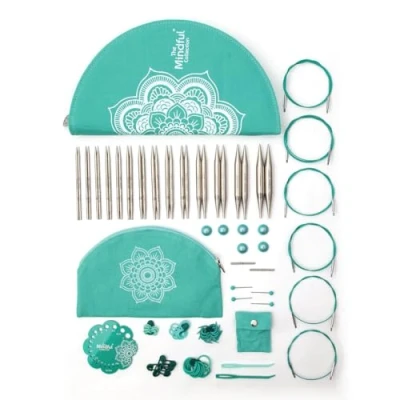 Image of KnitPro Mindful Interchangeable Needle Set 14 x 13cm Circular Knitting Pin Pairs with Accessories Affection for Beginners, Professionals &amp; Gift Set, Silver