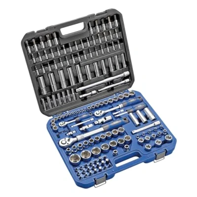 Image of Alyco 192386 Socket Wrench Set, 155 Pieces, 1/2 Inch Drive with Extendible Wrench, Adaptors, and Tips in a Plastic Case