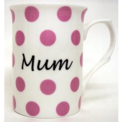 Image of Mum Mug Fine Bone China Pink Spots Hand Decorated in UK