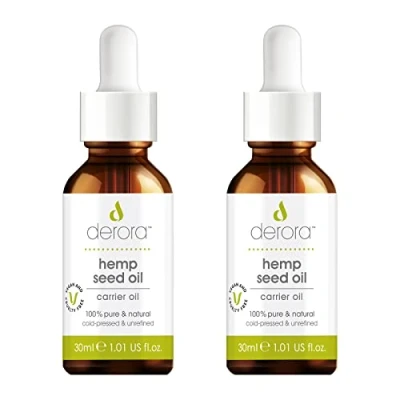 Image of Derora Hemp Oil Nourishes Skin, Hair &amp; Nails 100% Pure Natural Cold Pressed Unrefined Antioxidant Vitamin E Rich For All Skin Types Vegan Cruelty Free (30ml x2)