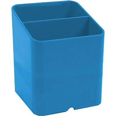 Image of Exacompta Ref 677100D Clean&#039;Safe Antimicrobial Pen Cube Pot 74 x 93mm, Space Saving Pot, 2 Sections Pens, Pencils and Accessories Blue