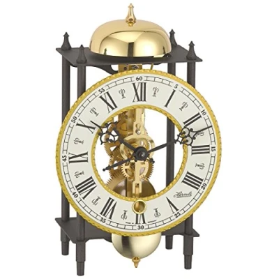 Image of Hermle Wrought Iron Black Gold Table Clock with Skeleton Movement and Hour Strike 23003 000711