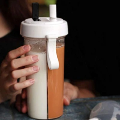 Image of Wosune Portable Water Bottle, Drinking Bottles, 600ml Bottle for Two Straws Drink Cup With 2 Straw Sports Running Climbing Gym