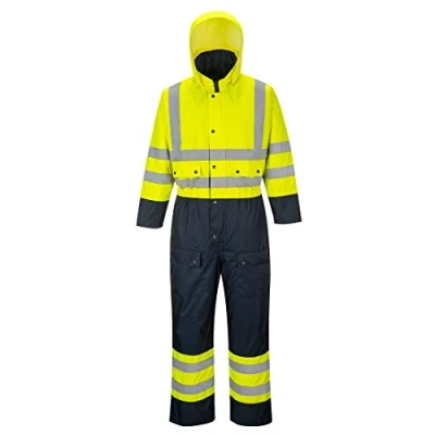 Image of Portwest S485 Waterproof Warm Hi Vis Contrast Winter Coverall Yellow/Navy, Medium