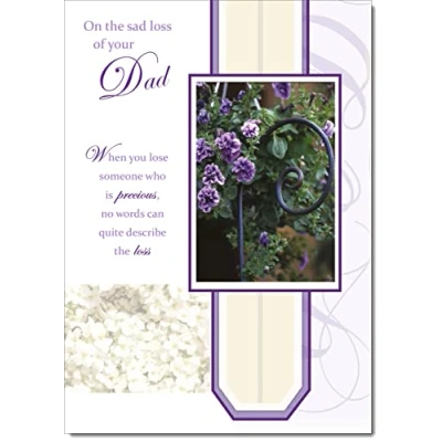 Image of doodlecards Loss of Dad Sympathy Condolence Bereavement Card Purple Flowers Large A4 Size with Plain Envelope