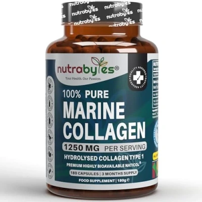 Image of 100% Pure Marine Collagen Capsules 180 (Not Powder/Collagen Tablets) 3 Months Supply Supplements for Women &amp; Men Premium Naticol® Type 1 Hydrolysed Peptides
