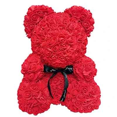 Image of FeiWen Rose Flower Bear 10 inch Teddy Artificial Flowers Gift for Mothers Day, Valentines Anniversary &amp; Bridal Showers (red)