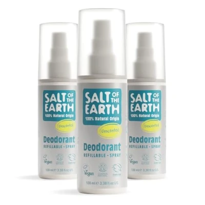 Image of Salt of the Earth Refillable Natural Deodorant Spray (3 Pack) 100% Origin Ingredients Vegan, Long Lasting Protection Suitable For Women, Men &amp; Kids 100ml (Unscented)