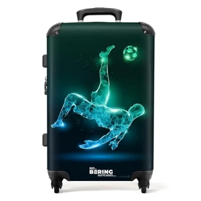 Image of NoBoringSuitcases.com® Children&#039;s Luggage Kids Suitcase for Boys Large Hard Shell Trolley on Wheels Silhouette Football Player 26&quot; 28&quot; 23kg