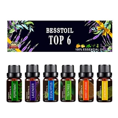 Image of Essential Oils Set of TOP6,Besstoil Therapeutic Grade 100% Pure Aromatherapy Diffuser Gift Set(Lavender, Tea Tree, Eucalyptus, Lemongrass, Peppermint, Sweet Orange),10ml/6 Count