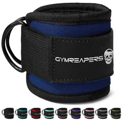 Image of Gymreapers Ankle Strap (Single) For Cable Machine Kickbacks, Glute Workouts, Lower Body Exercises Adjustable Leg with Neoprene Padding (Cobalt, Single)
